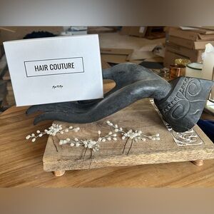 Set of three hair pins with pearls and crystals.  Can be shaped to your liking